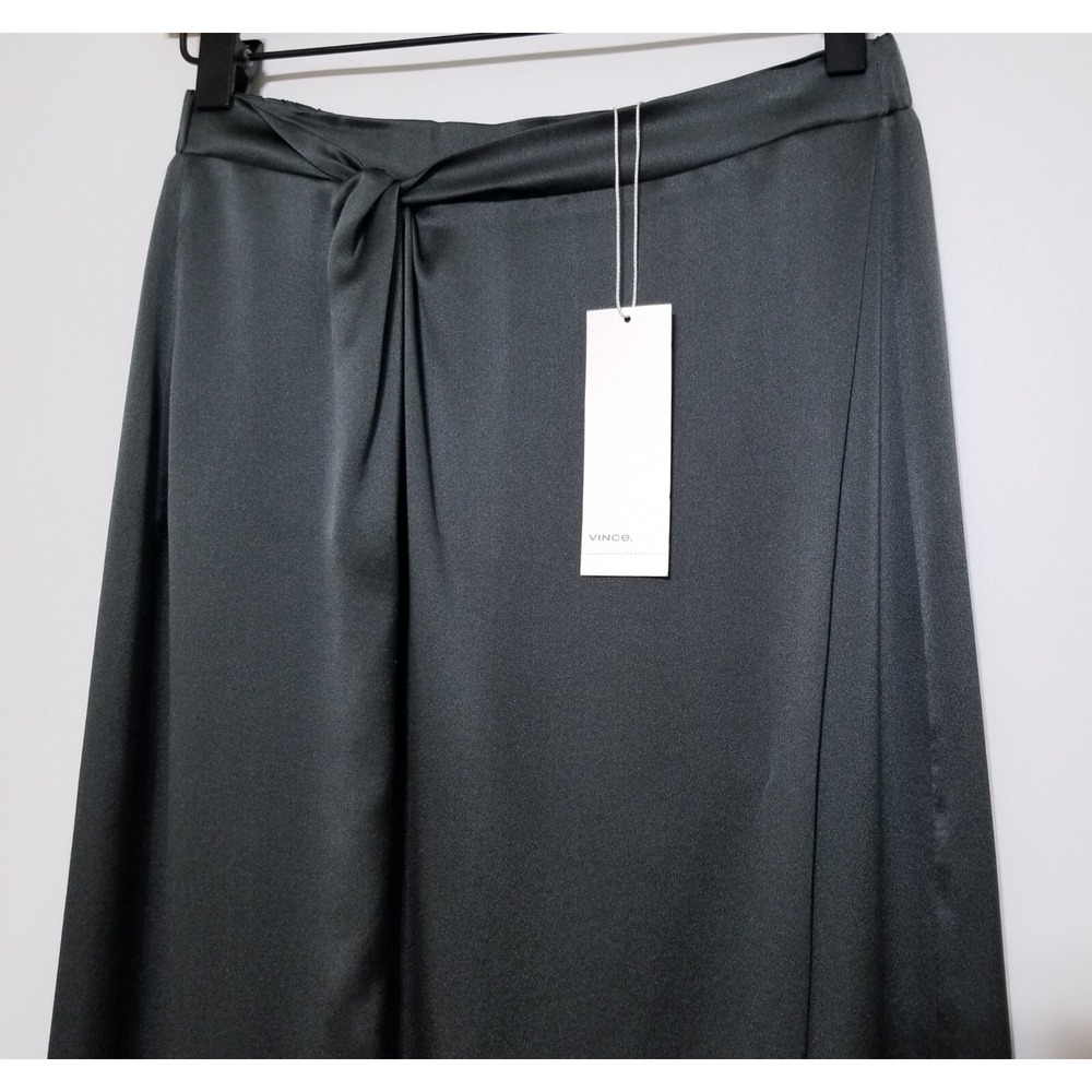 NWT Vince Knot Paneled Silk Satin Midi Skirt in Mineral Stone Green Size XS $325 - Picture 10 of 16